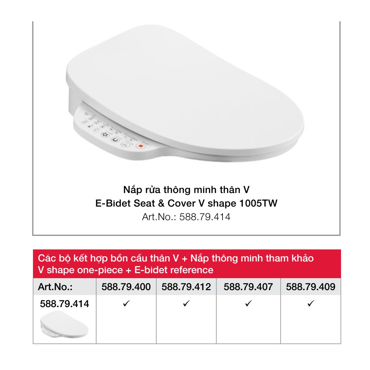 các loại bồn cầu có thể kết hợp sử dụng với Nắp rửa thông minh thân V Hafele 588.79.414