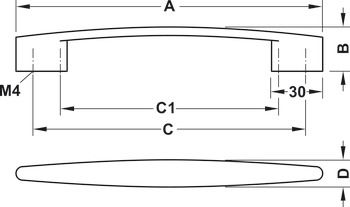 Tay nắm tủ Hafele Nickel mờ 180x26mm 110.34.636