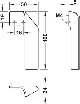 Tay nắm tủ bên phải Hafele màu mạ thiếc 100mm 101.69.506