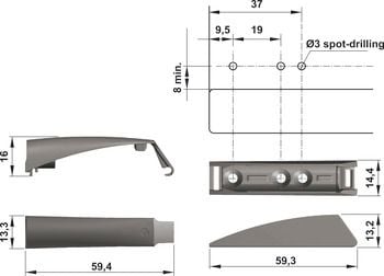 Đế nêm nhấn mở Hafele - Màu xám - Loại ngắn 356.12.526