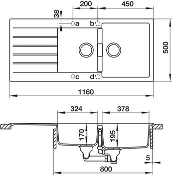 Chậu đá Hafele 1160mm HS19-GED2S80 màu xám 570.35.570