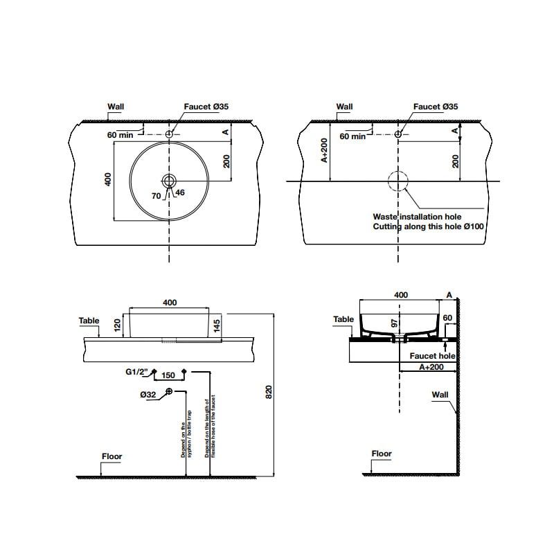 Chậu lavabo đặt bàn VIGOR 400x145 Hafele 588.79.060