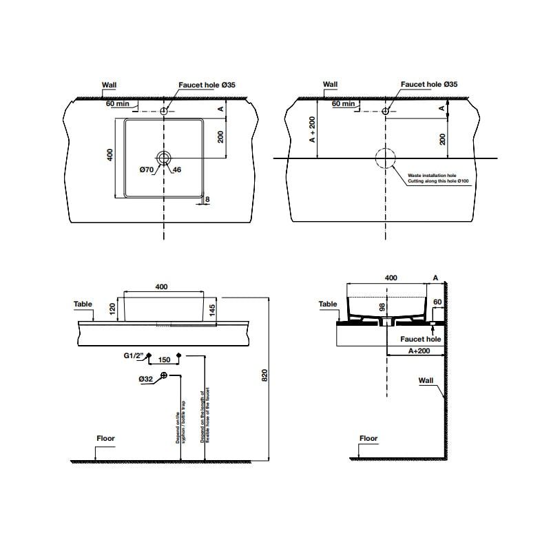 Chậu lavabo đặt bàn 400x400x145 Hafele 588.79.070