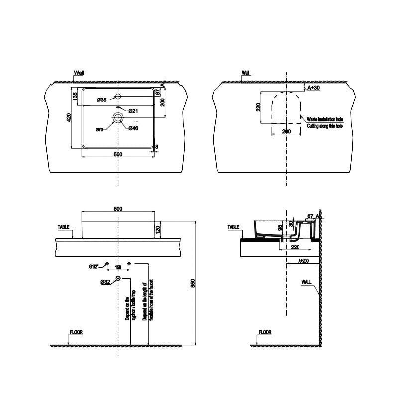 Chậu lavabo đặt bàn REGAL 500x420x150 Hafele 588.79.032