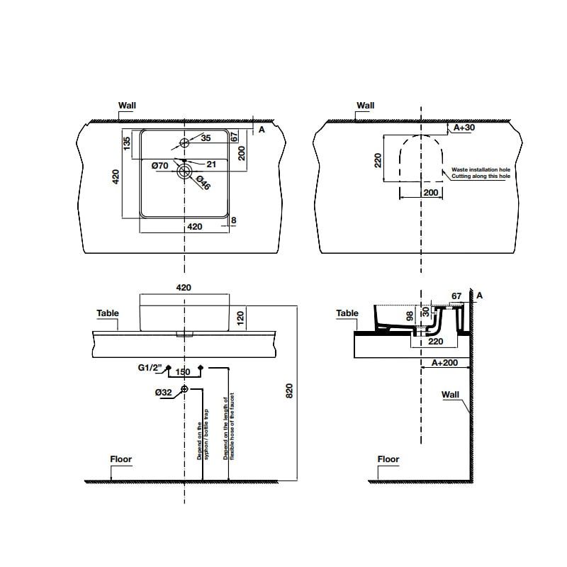 Chậu lavabo đặt bàn REGAL 420x420x145 Hafele 588.79.072
