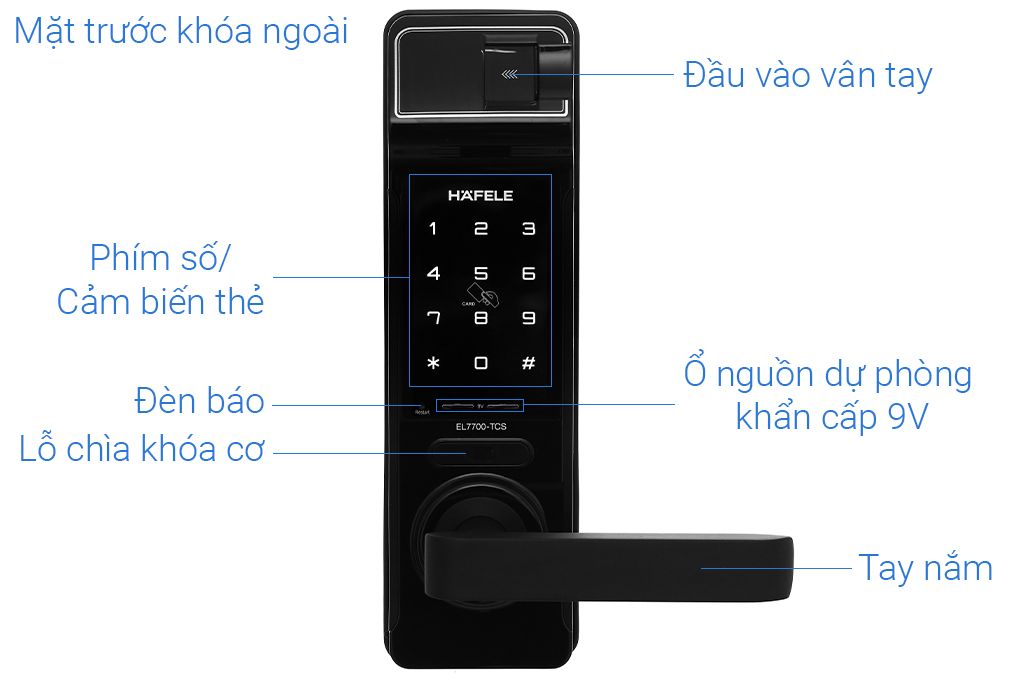 Khóa điện tử vân tay Hafele EL7700 - TCS Thân khóa lớn 912.05.584