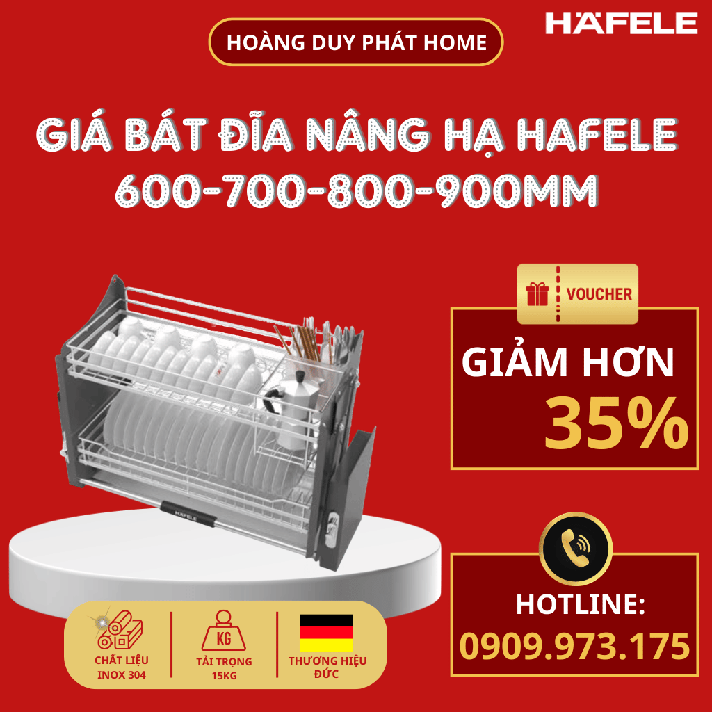 Giá bát nâng hạ Hafele kèm ống đựng đũa 800mm 504.76.142