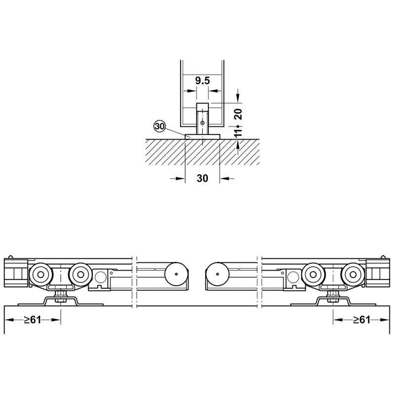 Phụ kiện cửa lùa giảm chấn và tự đóng 2 bên Hafele 941.02.039