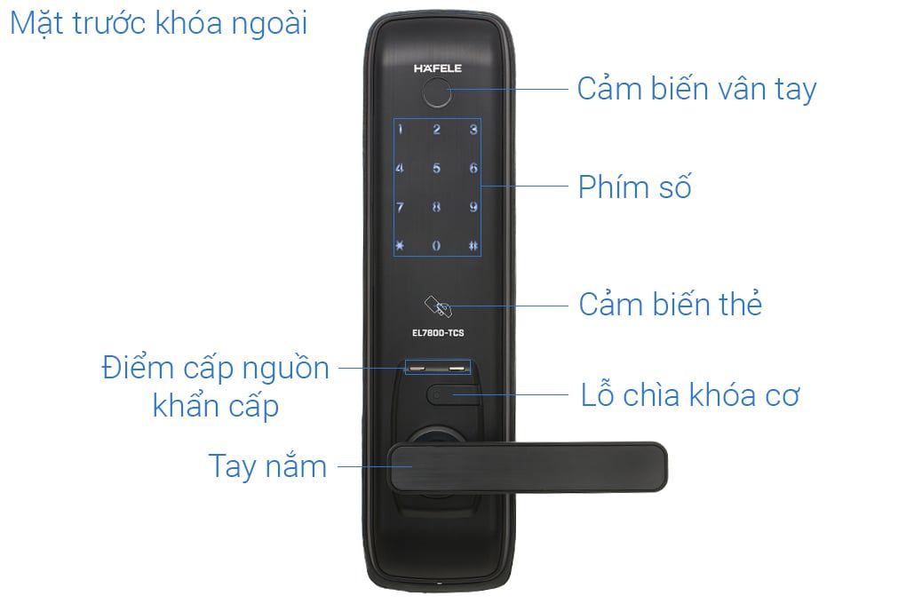 Khóa điện tử vân tay EL7800 TCS Hafele 912.05.763