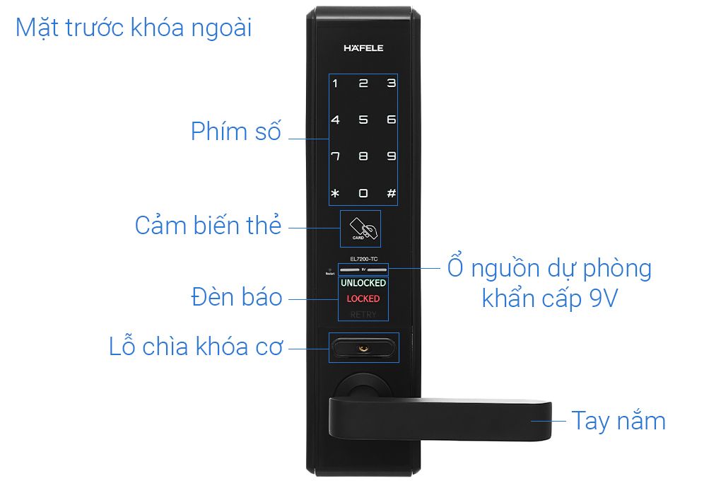 Khóa điện tử Hafele EL7200-TC 912.05.715 - Thân khóa lớn