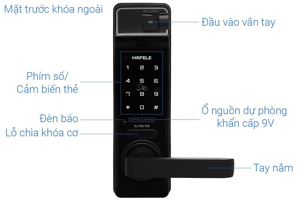 Khóa điện tử vân tay Hafele EL7700-TCS Thân khóa nhỏ 912.05.583