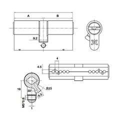 Ruột khoá Hafele 2 đầu chìa 65mm màu đồng bóng 489.56.002
