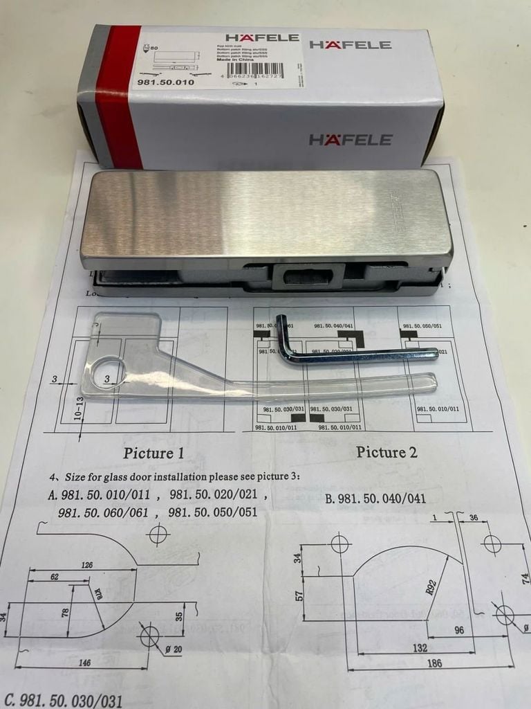 Kẹp kính dưới Hafele inox mờ 981.50.010