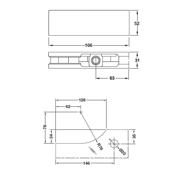 Kẹp kính trên Hafele inox bóng 981.00.657