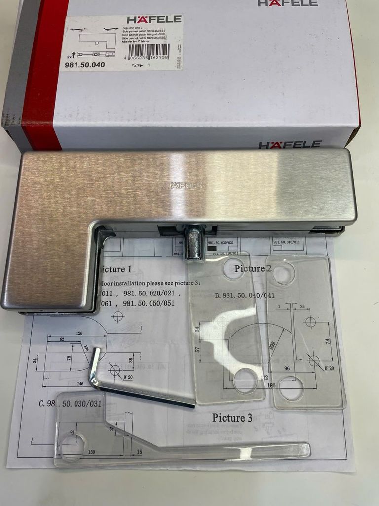 Kẹp kính L Hafele màu inox mờ 981.50.040