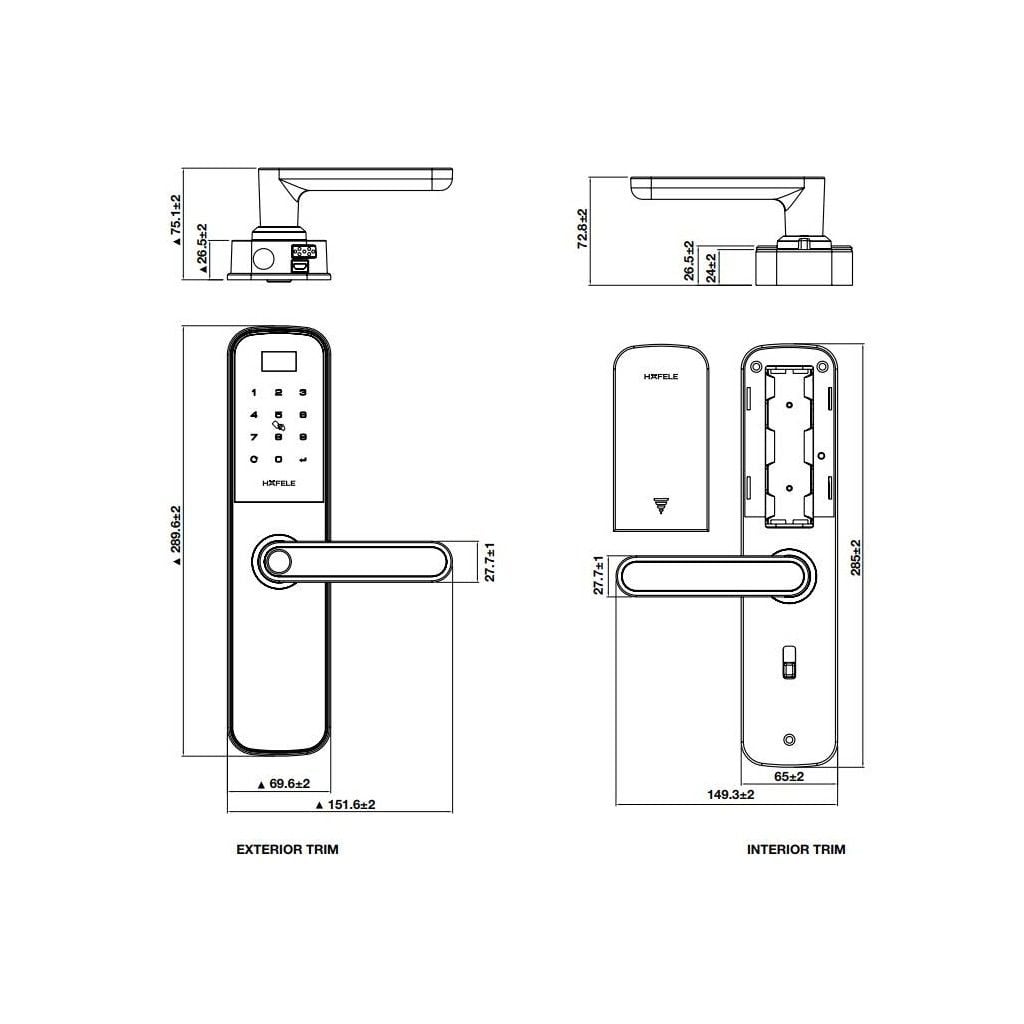 Khoá vân tay Hafele DL6100 912.20.582 (mã số, thẻ từ, chìa cơ, vân tay, kết nối App)