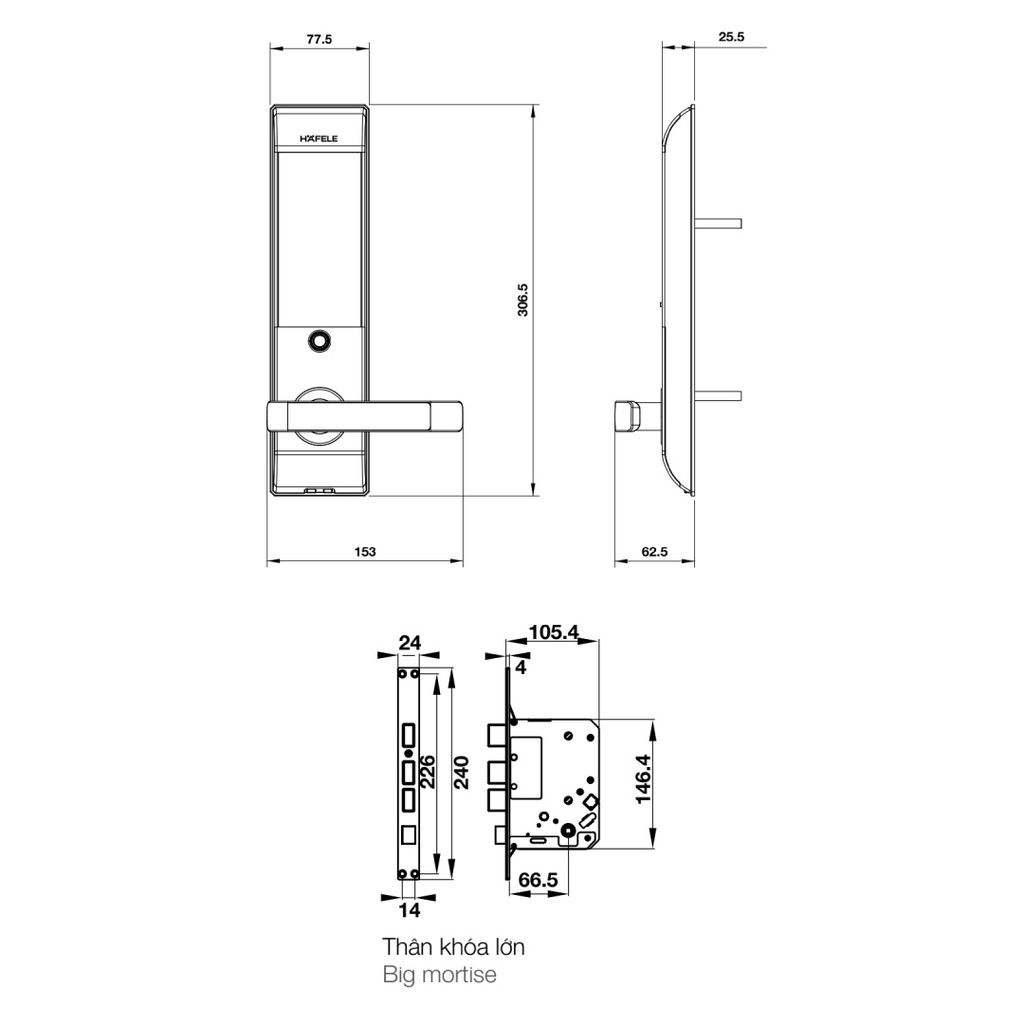 Khóa điện tử Hafele DL7900-TCB màu bạc thân lớn 912.05.644