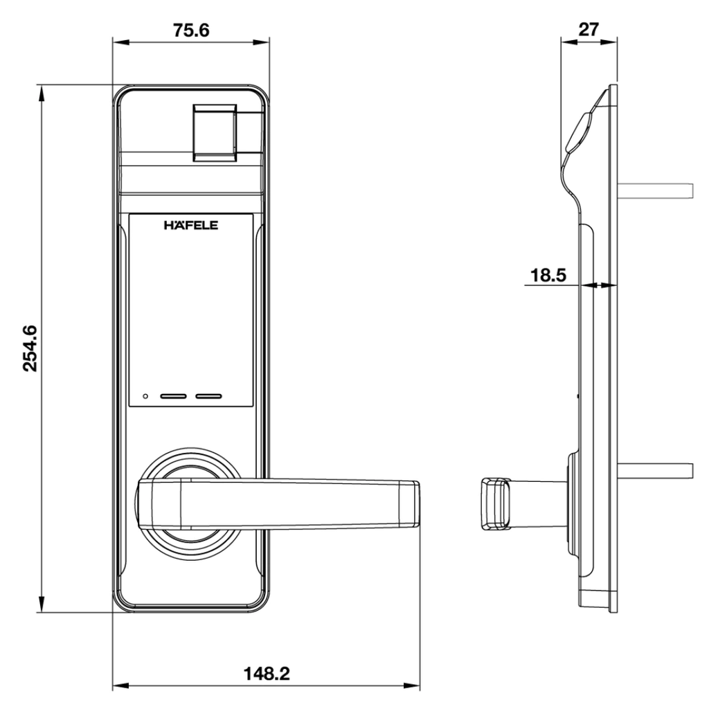 Khóa điện tử vân tay Hafele EL7700-TCS Thân khóa nhỏ 912.05.583