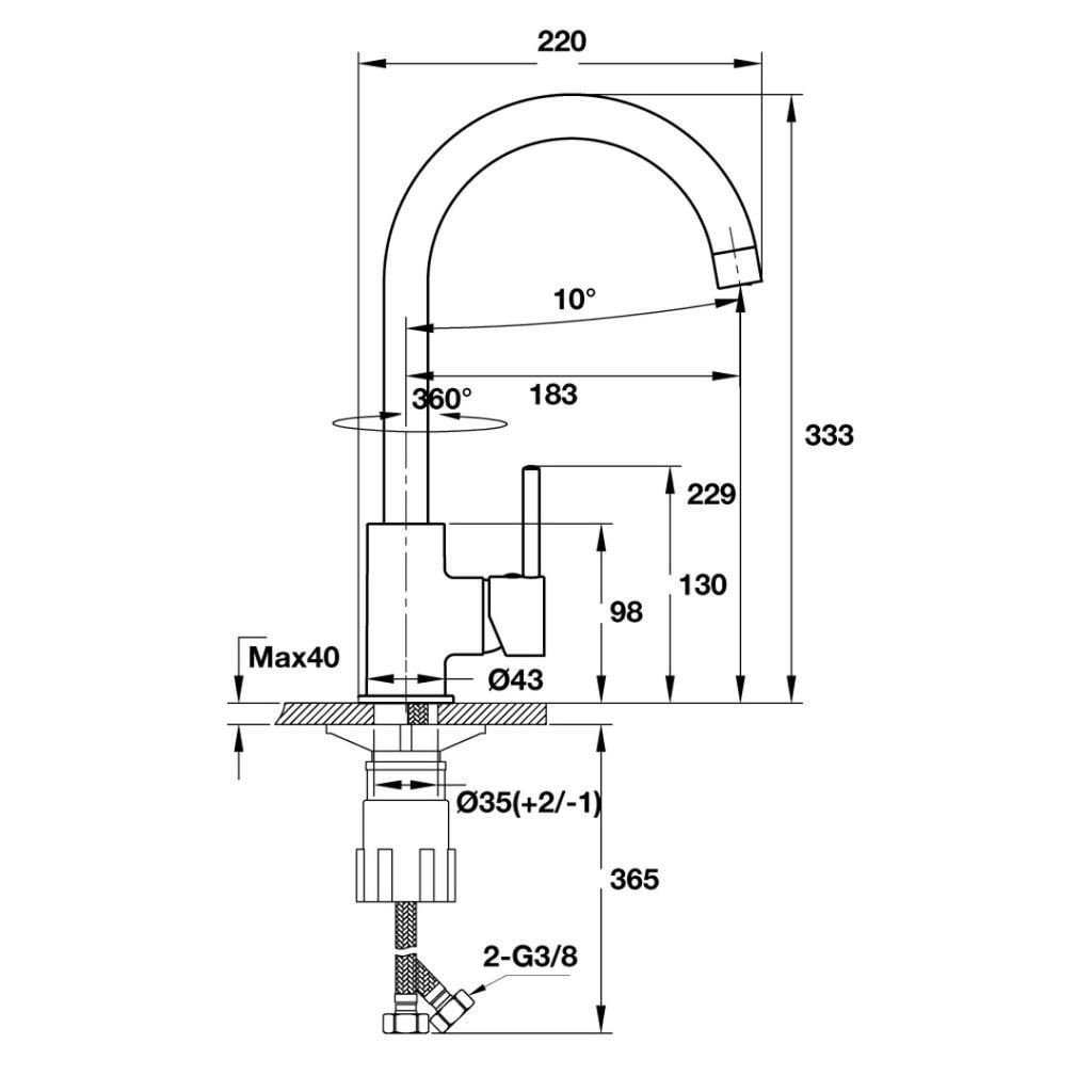 Vòi bếp Hafele HT19-CH1F220 570.51.290