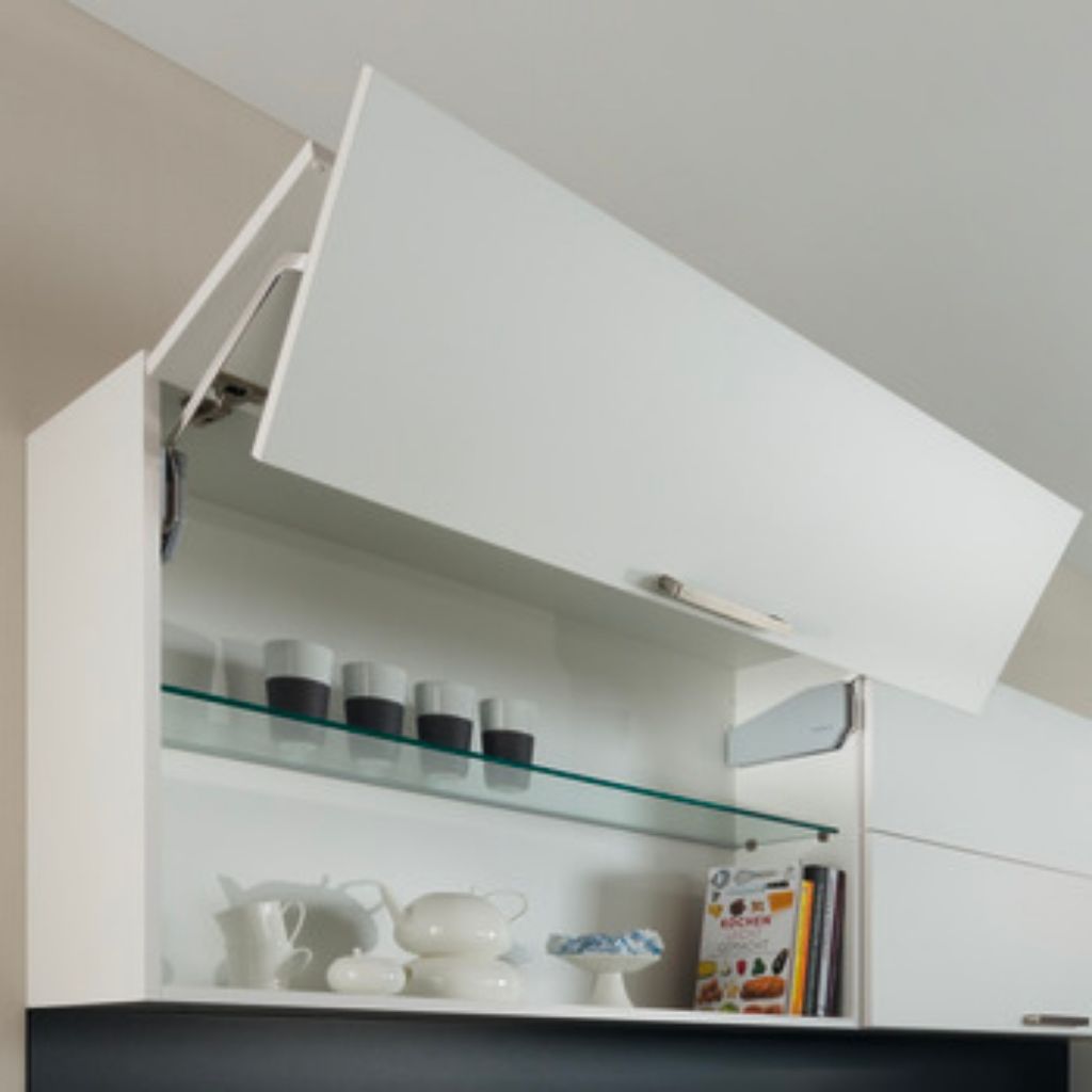 Tay nâng 2 cánh Häfele cao 840-910mm 12.2kg màu trắng 493.05.900