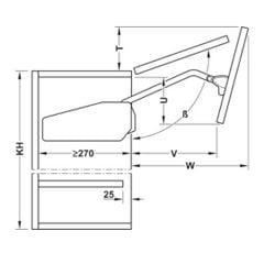 Tay nâng 2 cánh Häfele cao 840-910mm 12.2kg màu trắng 493.05.900