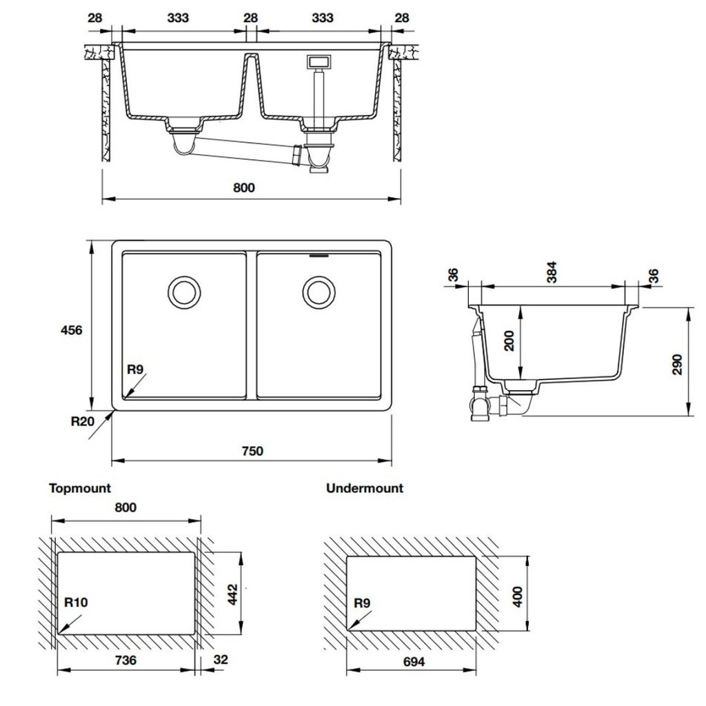 Chậu đá Hafele 750mm HS20-GEN2S80 570.30.510