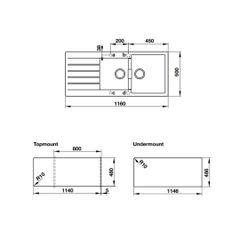 Chậu đá Hafele 1160mm HS19-GED2S80 màu xám 570.35.570