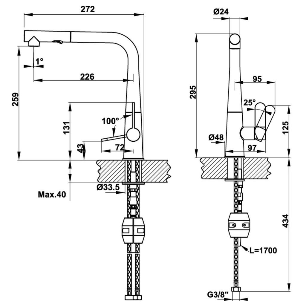 Vòi rửa chén Hafele HT20-GH1P259 570.82.400 màu xám