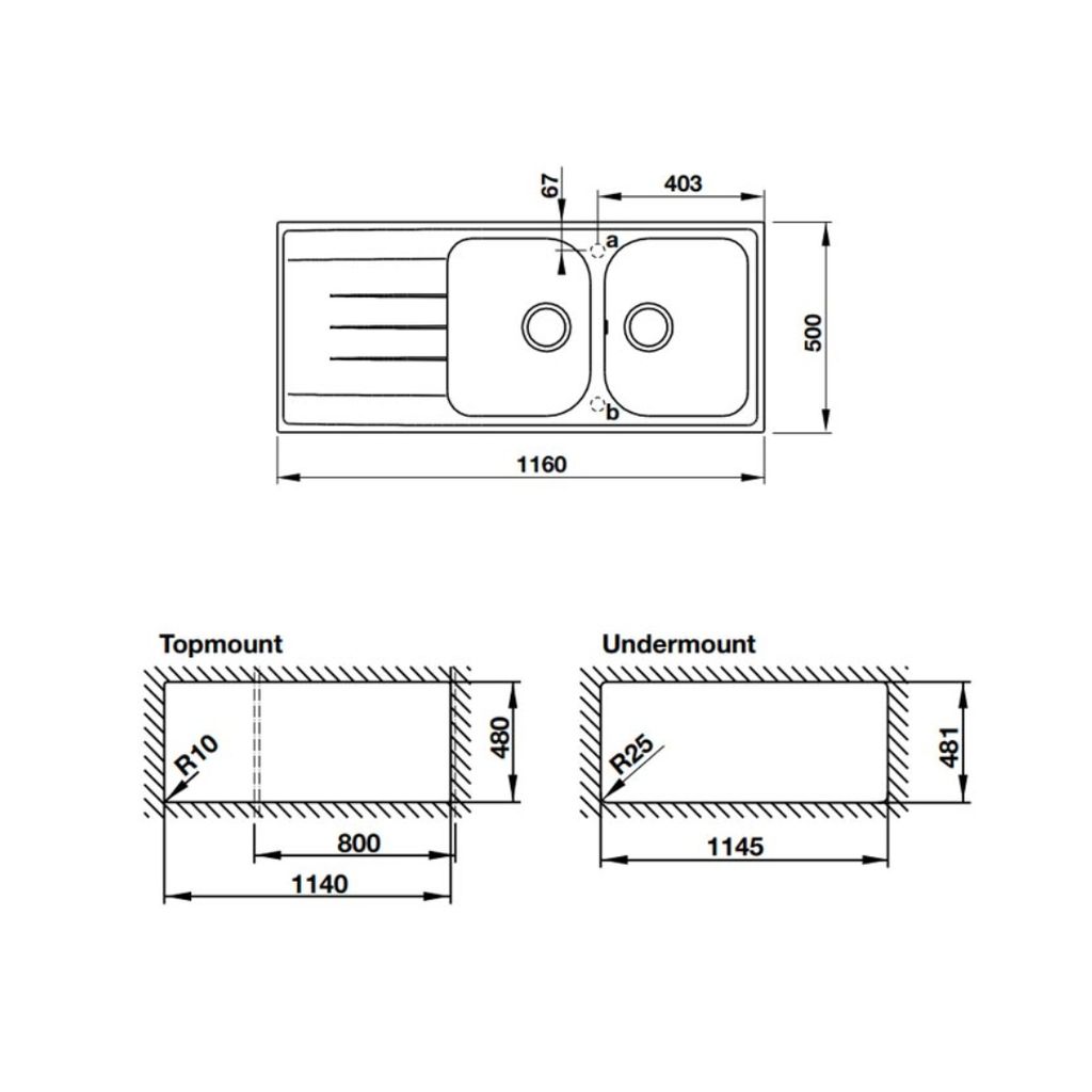 Chậu đá Hafele 1160mm HS18-GED2R80 570.35.560 màu xám