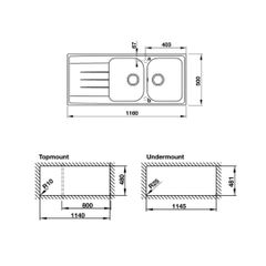 Chậu đá Hafele 1160mm HS18-GED2R80 570.35.560 màu xám