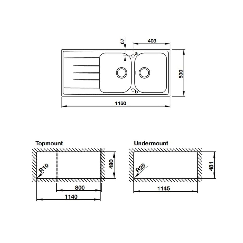 Chậu đá Hafele 1160mm HS18-GED2R80 570.35.460 màu kem