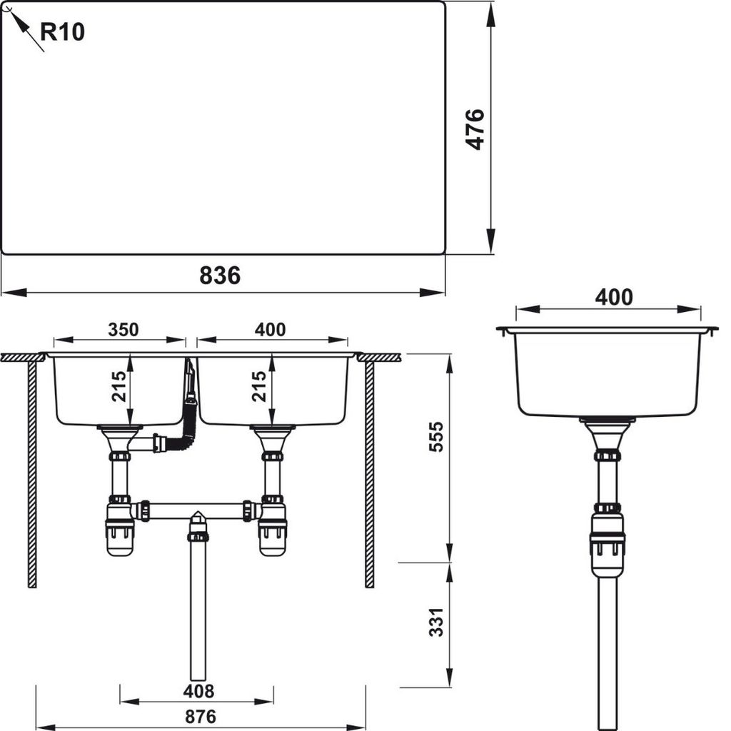 Chậu rửa chén Hafele 860mm HS20-SSN2S90L 567.20.546