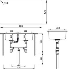 Chậu rửa chén Hafele 860mm HS20-SSN2S90L 567.20.546