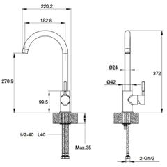 Vòi rửa chén Häfele HT19-GH1F270 570.51.590 màu xám