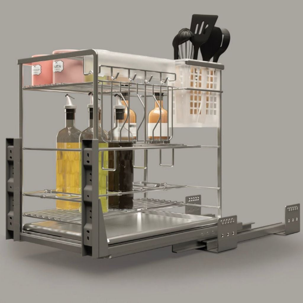 Rổ kéo để dao thớt, chai lọ Cucina 200mm Inox 304 549.20.011