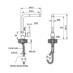 Vòi rửa chén Häfele HT19-GH1P278 570.51.580 màu xám