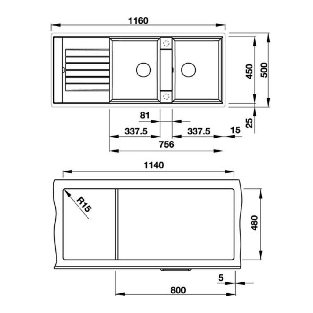 Chậu đá Blanco 1160mm màu đen 565.76.359