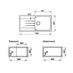 Chậu đá Hafele 1000mm HS19-GED1R60 màu đen 570.36.350