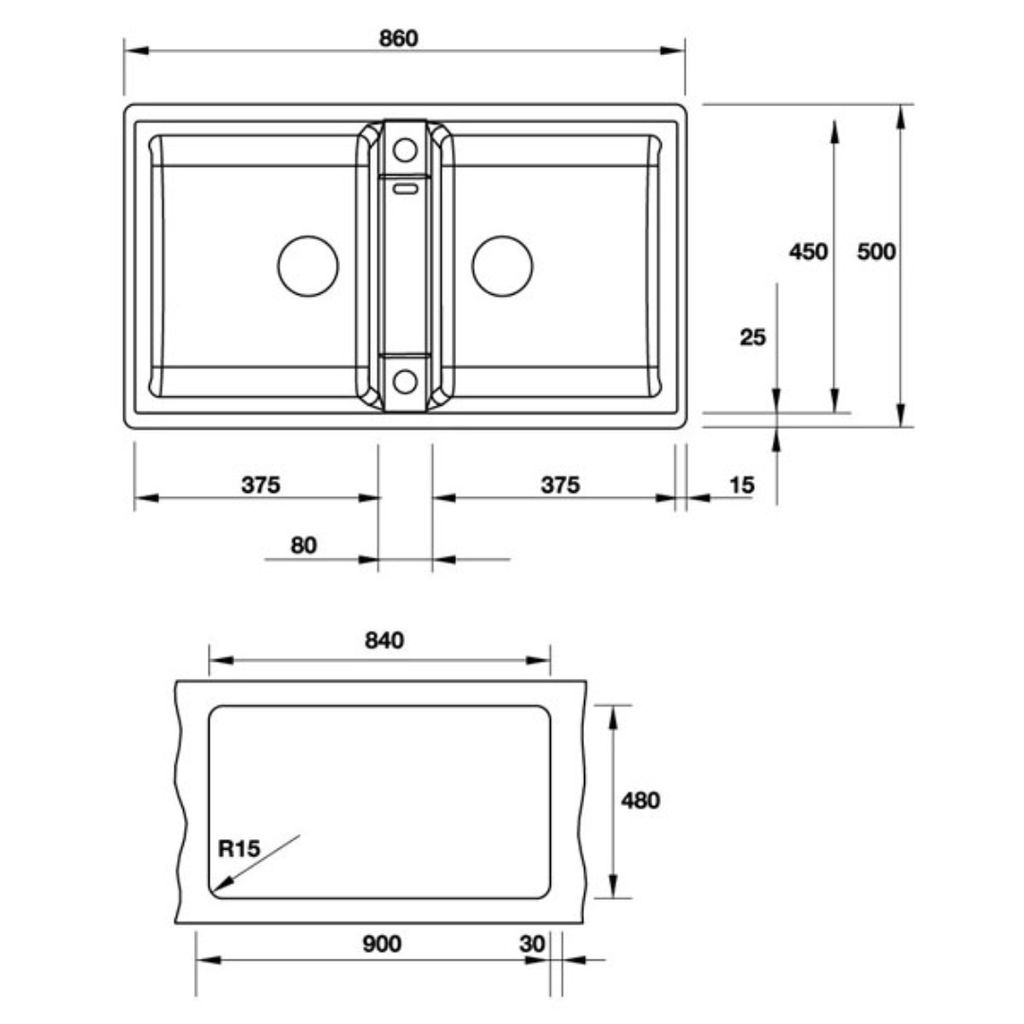 Chậu đá Blanco 860mm màu đen 567.68.349