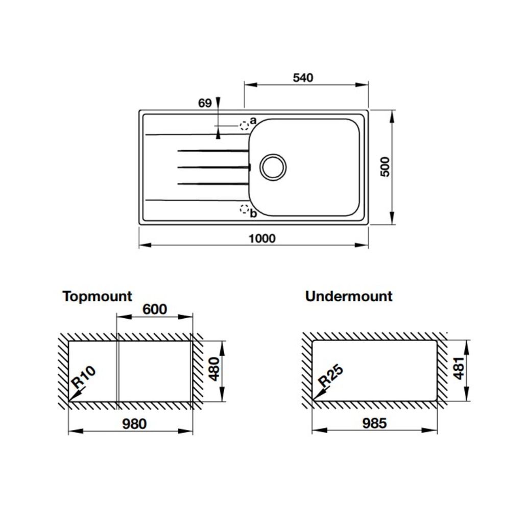 Chậu đá Hafele 1000mm HS19-GED1R60 màu xám 570.36.550