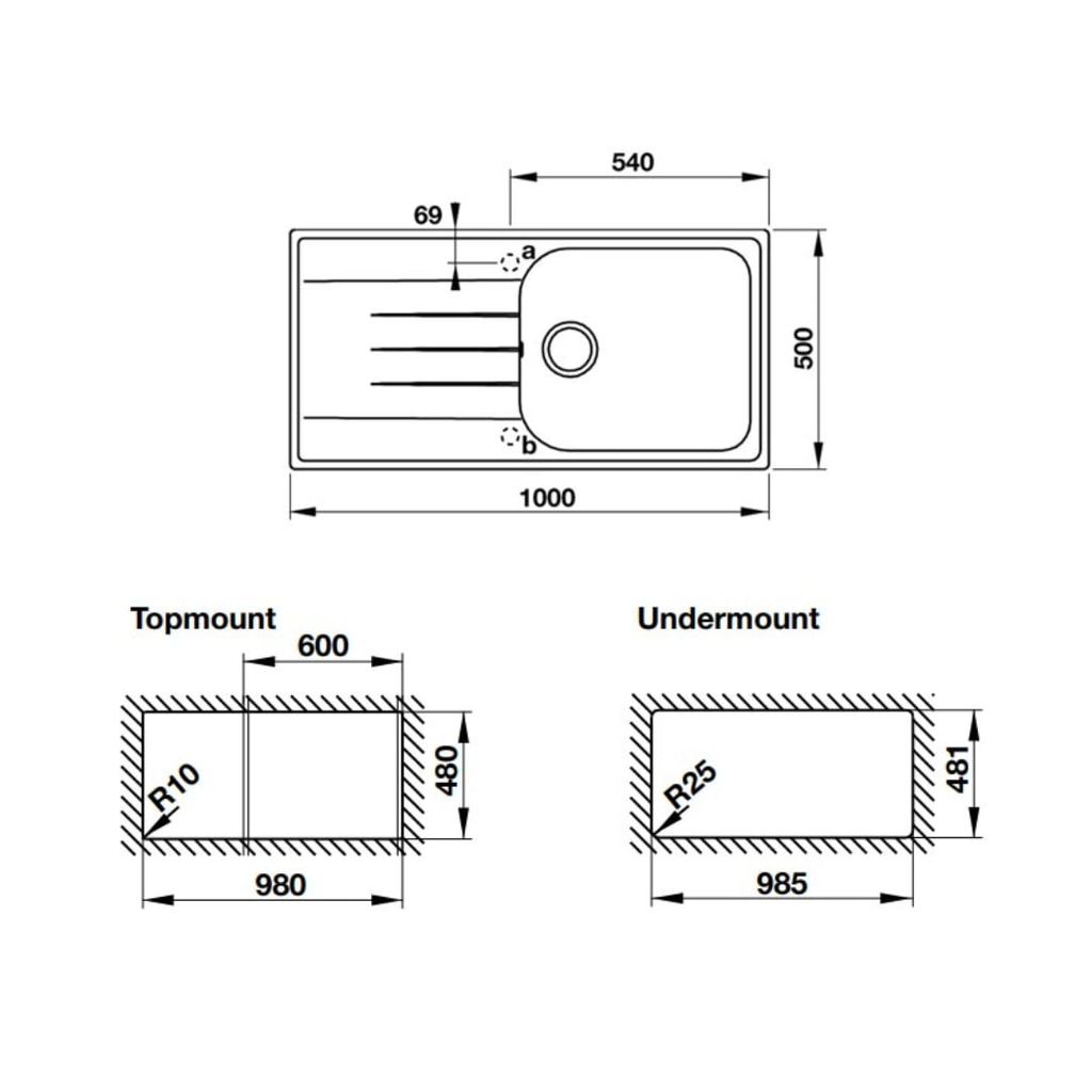 Chậu đá Hafele 1000mm HS19-GED1R60 màu kem 570.36.450