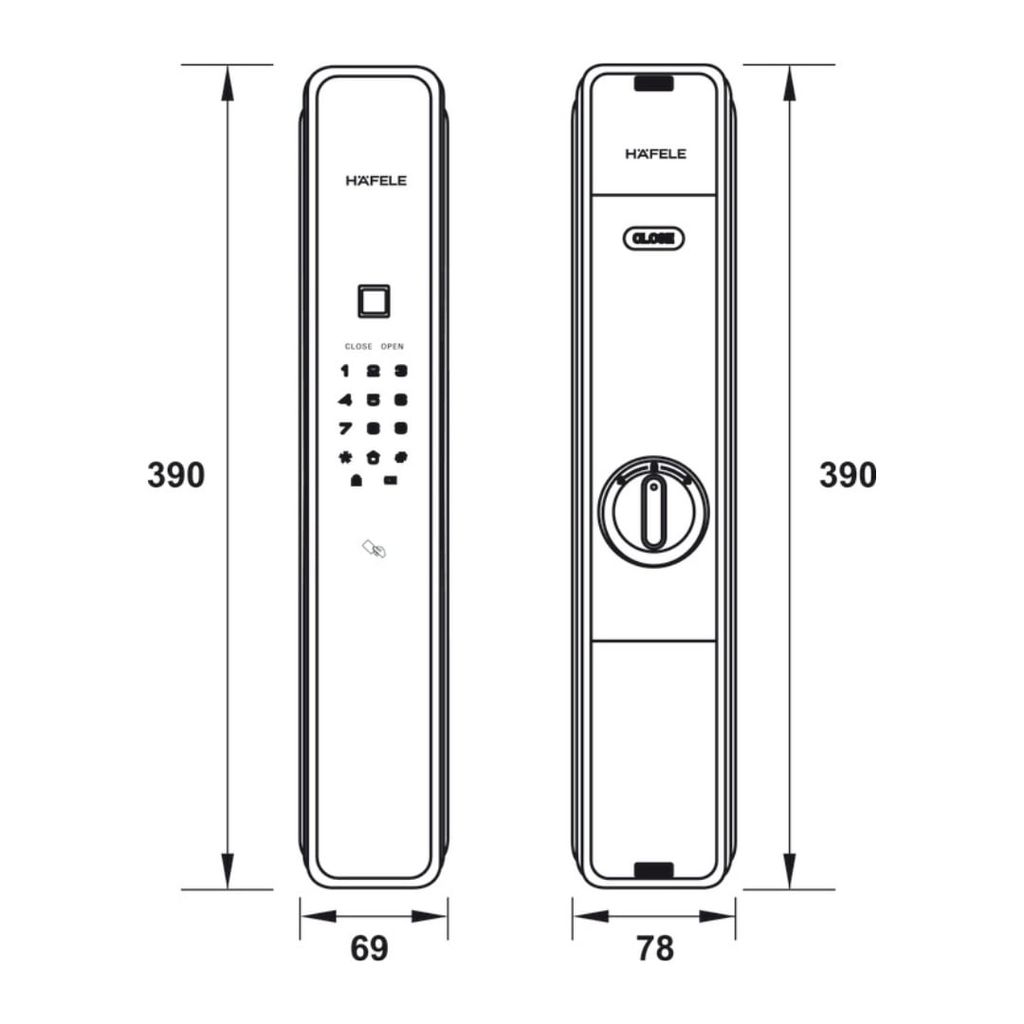 Khóa điện tử Hafele PP9000 Màu đồng bóng 912.05.692