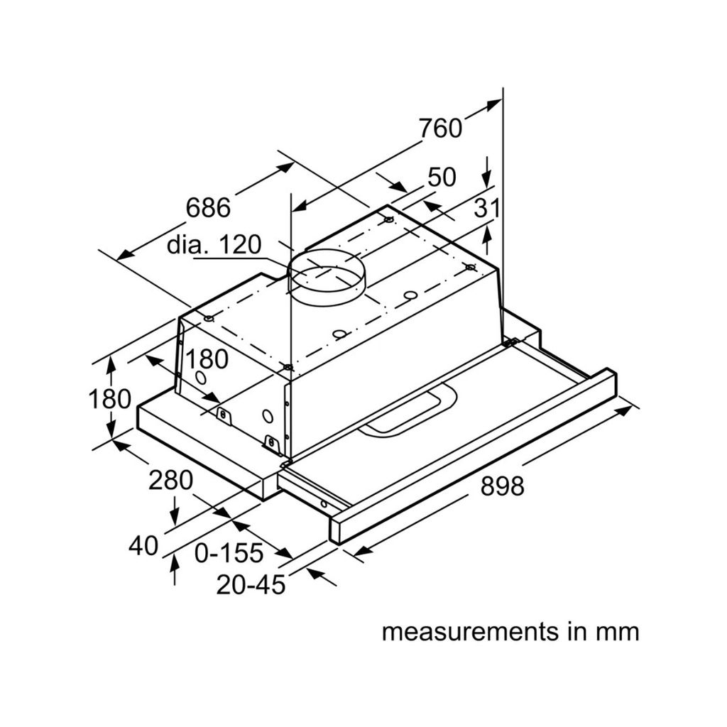 Máy hút mùi âm tủ 90cm Bosch DHI923GSG Series 4
