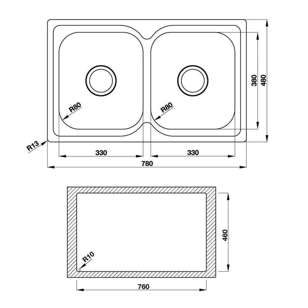 Chậu rửa chén Hafele 780mm HS19-SSN2R90 567.23.010