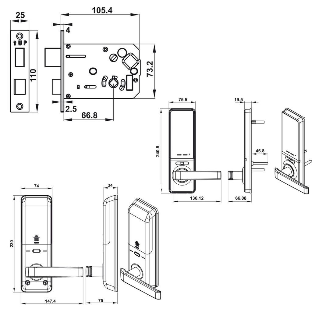 Khóa điện tử Hafele EL7000-TC 912.05.495 Thân khoá nhỏ