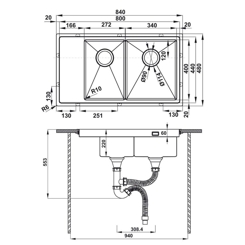 Chậu rửa chén Hafele 840mm HS21-SSD2S90M 567.94.040