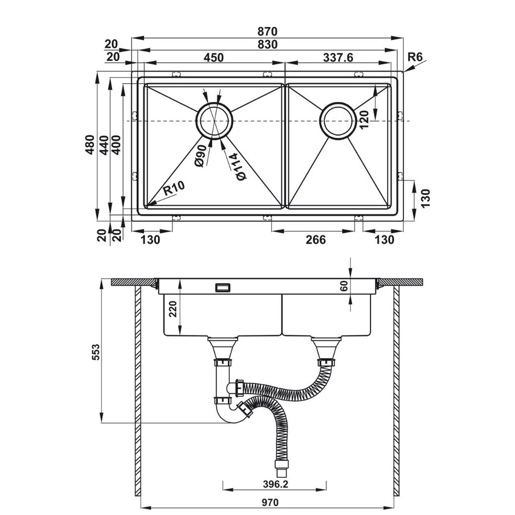 Chậu rửa chén Hafele 870mm HS21-SSN2S90 567.94.030