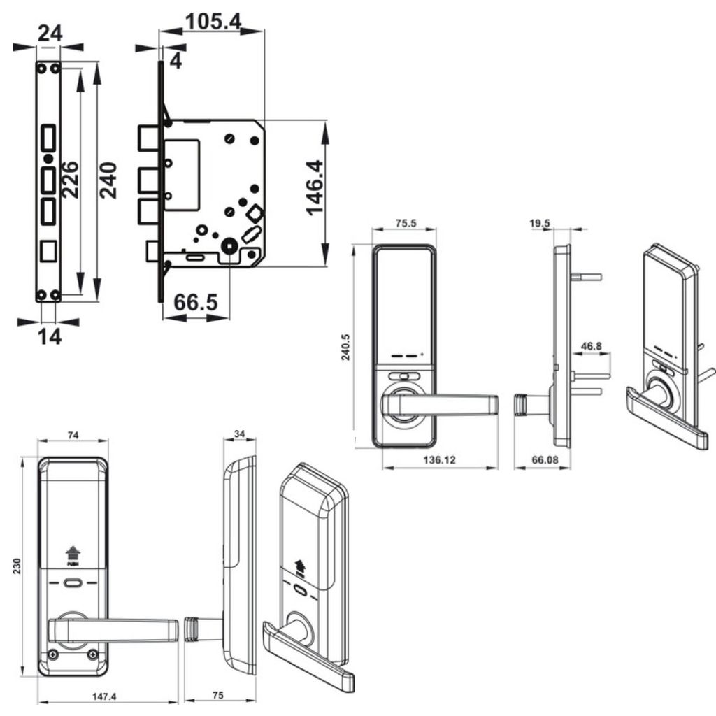 Khóa điện tử Hafele EL7000-TC 912.05.496 Thân khoá lớn