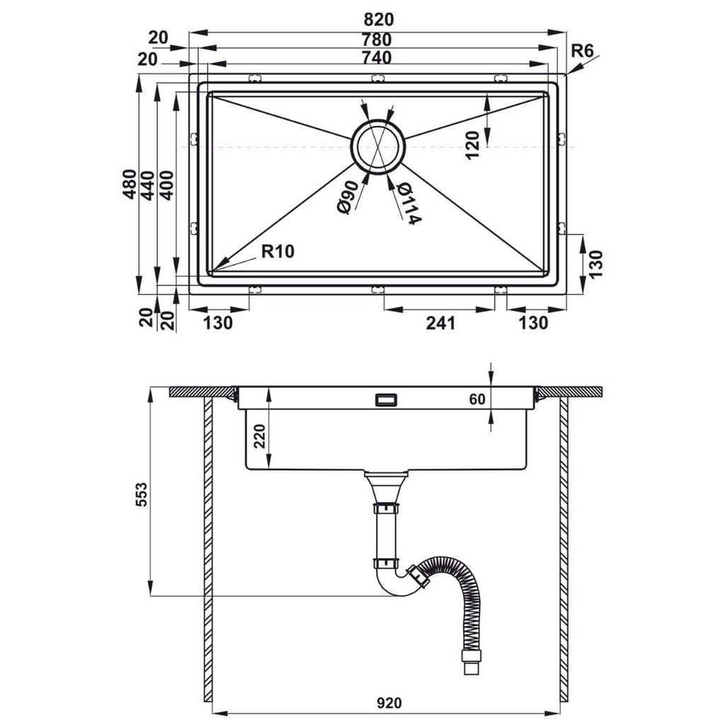 Chậu rửa chén Hafele 820mm HS21-SSN1S90 567.94.020