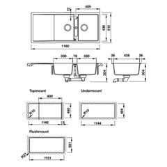 Chậu đá Hafele 1160mm HS20-GKD2S80 570.33.330